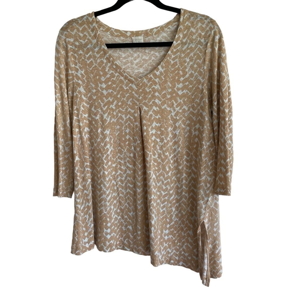 Poetry 100% Linen Asymmetric 3/4 Sleeve Top, Size 12